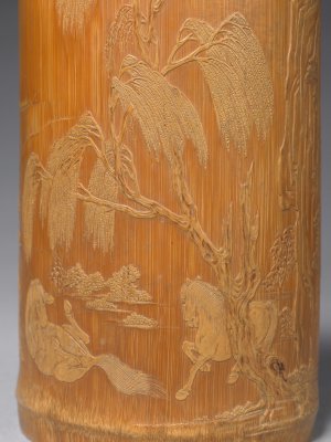 图片[2]-Bamboo carving with green willow shade horse wash pen holder-China Archive